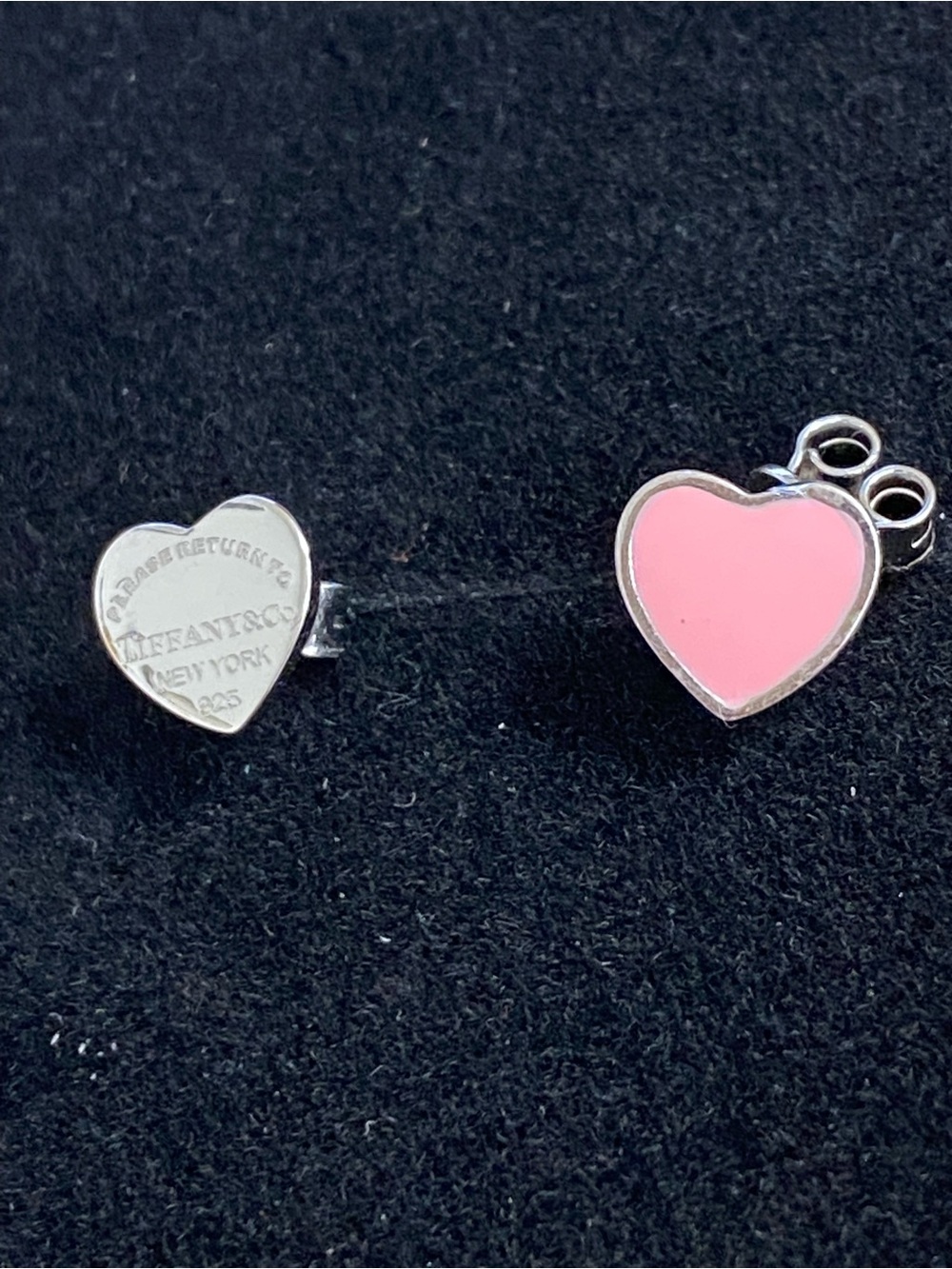 Flat Pink Heart Stud Earrings - Sterling Silver 925 pure